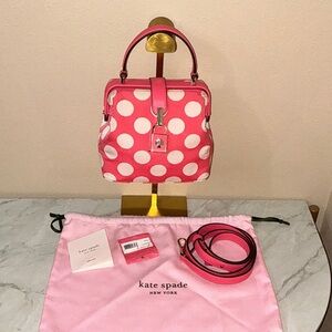 Kate Spade Pink and White Polka Dot Satchel Crossbody Bag.